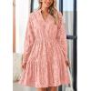 imagePRETTYGARDEN Long Sleeve Dress for Women 2024 Casual Fall V Neck A Line Hollow Out Eyelet Wedding Guest Short DressesPink
