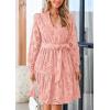 imagePRETTYGARDEN Long Sleeve Dress for Women 2024 Casual Fall V Neck A Line Hollow Out Eyelet Wedding Guest Short DressesPink