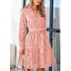 imagePRETTYGARDEN Long Sleeve Dress for Women 2024 Casual Fall V Neck A Line Hollow Out Eyelet Wedding Guest Short DressesPink