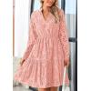 imagePRETTYGARDEN Long Sleeve Dress for Women 2024 Casual Fall V Neck A Line Hollow Out Eyelet Wedding Guest Short DressesPink