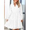 imagePRETTYGARDEN Long Sleeve Dress for Women 2024 Casual Fall V Neck A Line Hollow Out Eyelet Wedding Guest Short DressesWhite