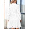imagePRETTYGARDEN Long Sleeve Dress for Women 2024 Casual Fall V Neck A Line Hollow Out Eyelet Wedding Guest Short DressesWhite