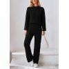 imagePRETTYGARDEN Womens 2 Piece Outfits Fall Fashion Clothes Quilted Long Sleeve Tops Wide Leg Pants Matching Lounge SetsBlack