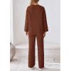 imagePRETTYGARDEN Womens 2 Piece Outfits Fall Fashion Clothes Quilted Long Sleeve Tops Wide Leg Pants Matching Lounge SetsBrown