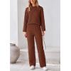 imagePRETTYGARDEN Womens 2 Piece Outfits Fall Fashion Clothes Quilted Long Sleeve Tops Wide Leg Pants Matching Lounge SetsBrown