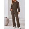 imagePRETTYGARDEN Womens 2 Piece Outfits Fall Fashion Clothes Quilted Long Sleeve Tops Wide Leg Pants Matching Lounge SetsCoffee