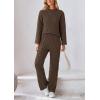 imagePRETTYGARDEN Womens 2 Piece Outfits Fall Fashion Clothes Quilted Long Sleeve Tops Wide Leg Pants Matching Lounge SetsCoffee
