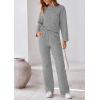 imagePRETTYGARDEN Womens 2 Piece Outfits Fall Fashion Clothes Quilted Long Sleeve Tops Wide Leg Pants Matching Lounge SetsLight Grey
