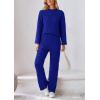imagePRETTYGARDEN Womens 2 Piece Outfits Fall Fashion Clothes Quilted Long Sleeve Tops Wide Leg Pants Matching Lounge SetsRoyal Blue