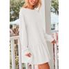 imagePRETTYGARDEN Womens Fall Patchwork Sweatshirt Dress Casual Long Sleeve Crewneck Pullover Cute Babydoll Mini DressesBeige White