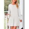 imagePRETTYGARDEN Womens Fall Patchwork Sweatshirt Dress Casual Long Sleeve Crewneck Pullover Cute Babydoll Mini DressesBeige White
