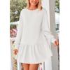 imagePRETTYGARDEN Womens Fall Patchwork Sweatshirt Dress Casual Long Sleeve Crewneck Pullover Cute Babydoll Mini DressesBeige White