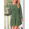 imagePRETTYGARDEN Womens Fall Patchwork Sweatshirt Dress Casual Long Sleeve Crewneck Pullover Cute Babydoll Mini DressesGreen
