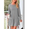 imagePRETTYGARDEN Womens Fall Patchwork Sweatshirt Dress Casual Long Sleeve Crewneck Pullover Cute Babydoll Mini DressesGrey