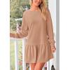 imagePRETTYGARDEN Womens Fall Patchwork Sweatshirt Dress Casual Long Sleeve Crewneck Pullover Cute Babydoll Mini DressesNude Pink