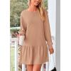 imagePRETTYGARDEN Womens Fall Patchwork Sweatshirt Dress Casual Long Sleeve Crewneck Pullover Cute Babydoll Mini DressesNude Pink