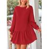 imagePRETTYGARDEN Womens Fall Patchwork Sweatshirt Dress Casual Long Sleeve Crewneck Pullover Cute Babydoll Mini DressesRed