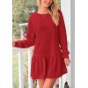 imagePRETTYGARDEN Womens Fall Patchwork Sweatshirt Dress Casual Long Sleeve Crewneck Pullover Cute Babydoll Mini DressesRed