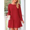 imagePRETTYGARDEN Womens Fall Patchwork Sweatshirt Dress Casual Long Sleeve Crewneck Pullover Cute Babydoll Mini DressesRed
