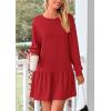 imagePRETTYGARDEN Womens Fall Patchwork Sweatshirt Dress Casual Long Sleeve Crewneck Pullover Cute Babydoll Mini DressesRed