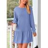 imagePRETTYGARDEN Womens Fall Patchwork Sweatshirt Dress Casual Long Sleeve Crewneck Pullover Cute Babydoll Mini DressesSky Blue