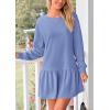 imagePRETTYGARDEN Womens Fall Patchwork Sweatshirt Dress Casual Long Sleeve Crewneck Pullover Cute Babydoll Mini DressesSky Blue
