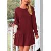 imagePRETTYGARDEN Womens Fall Patchwork Sweatshirt Dress Casual Long Sleeve Crewneck Pullover Cute Babydoll Mini DressesWine Red