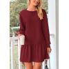 imagePRETTYGARDEN Womens Fall Patchwork Sweatshirt Dress Casual Long Sleeve Crewneck Pullover Cute Babydoll Mini DressesWine Red