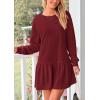 imagePRETTYGARDEN Womens Fall Patchwork Sweatshirt Dress Casual Long Sleeve Crewneck Pullover Cute Babydoll Mini DressesWine Red