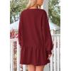 imagePRETTYGARDEN Womens Fall Patchwork Sweatshirt Dress Casual Long Sleeve Crewneck Pullover Cute Babydoll Mini DressesWine Red