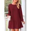 imagePRETTYGARDEN Womens Fall Patchwork Sweatshirt Dress Casual Long Sleeve Crewneck Pullover Cute Babydoll Mini DressesWine Red
