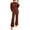 imagePRETTYGARDEN Womens 2 Piece Outfits Fall Fashion Clothes Quilted Long Sleeve Tops Wide Leg Pants Matching Lounge SetsBrown