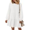 imagePRETTYGARDEN Womens Fall Patchwork Sweatshirt Dress Casual Long Sleeve Crewneck Pullover Cute Babydoll Mini DressesBeige White