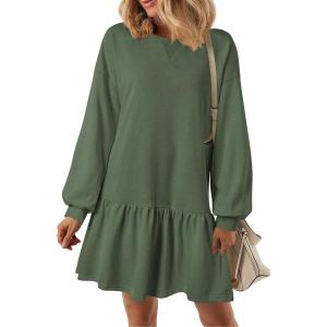 imagePRETTYGARDEN Womens Fall Patchwork Sweatshirt Dress Casual Long Sleeve Crewneck Pullover Cute Babydoll Mini DressesGreen