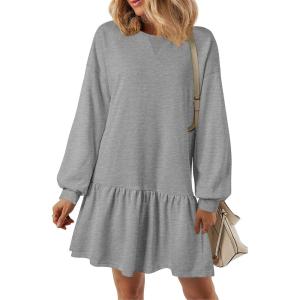 imagePRETTYGARDEN Womens Fall Patchwork Sweatshirt Dress Casual Long Sleeve Crewneck Pullover Cute Babydoll Mini DressesGrey