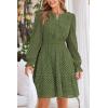 imagePRETTYGARDEN Womens 2024 Long Sleeve Mini Dress Eyelet V Neck A Line Casual Elegant Holiday Wedding Guest Party DressesArmy Green