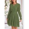 imagePRETTYGARDEN Womens 2024 Long Sleeve Mini Dress Eyelet V Neck A Line Casual Elegant Holiday Wedding Guest Party DressesArmy Green