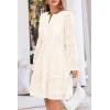 imagePRETTYGARDEN Womens 2024 Long Sleeve Mini Dress Eyelet V Neck A Line Casual Elegant Holiday Wedding Guest Party DressesBeige White