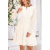imagePRETTYGARDEN Womens 2024 Long Sleeve Mini Dress Eyelet V Neck A Line Casual Elegant Holiday Wedding Guest Party DressesBeige White
