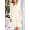 imagePRETTYGARDEN Womens 2024 Long Sleeve Mini Dress Eyelet V Neck A Line Casual Elegant Holiday Wedding Guest Party DressesBeige White