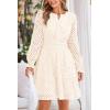imagePRETTYGARDEN Womens 2024 Long Sleeve Mini Dress Eyelet V Neck A Line Casual Elegant Holiday Wedding Guest Party DressesBeige White