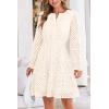imagePRETTYGARDEN Womens 2024 Long Sleeve Mini Dress Eyelet V Neck A Line Casual Elegant Holiday Wedding Guest Party DressesBeige White