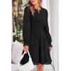imagePRETTYGARDEN Womens 2024 Long Sleeve Mini Dress Eyelet V Neck A Line Casual Elegant Holiday Wedding Guest Party DressesBlack