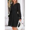 imagePRETTYGARDEN Womens 2024 Long Sleeve Mini Dress Eyelet V Neck A Line Casual Elegant Holiday Wedding Guest Party DressesBlack