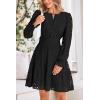 imagePRETTYGARDEN Womens 2024 Long Sleeve Mini Dress Eyelet V Neck A Line Casual Elegant Holiday Wedding Guest Party DressesBlack