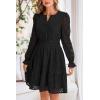 imagePRETTYGARDEN Womens 2024 Long Sleeve Mini Dress Eyelet V Neck A Line Casual Elegant Holiday Wedding Guest Party DressesBlack