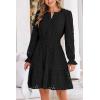 imagePRETTYGARDEN Womens 2024 Long Sleeve Mini Dress Eyelet V Neck A Line Casual Elegant Holiday Wedding Guest Party DressesBlack