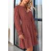 imagePRETTYGARDEN Womens 2024 Long Sleeve Mini Dress Eyelet V Neck A Line Casual Elegant Holiday Wedding Guest Party DressesBrown Red
