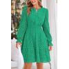 imagePRETTYGARDEN Womens 2024 Long Sleeve Mini Dress Eyelet V Neck A Line Casual Elegant Holiday Wedding Guest Party DressesGreen