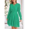 imagePRETTYGARDEN Womens 2024 Long Sleeve Mini Dress Eyelet V Neck A Line Casual Elegant Holiday Wedding Guest Party DressesGreen